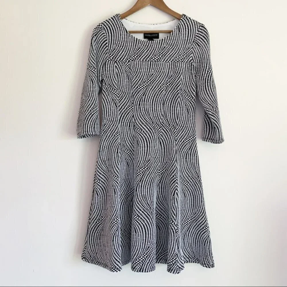 Frank Lyman Op-Art Swirl Fit & Flare Dress Sz 10